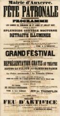 « Fête patronale. Programme des réjouissances qui auront lieu dans la ville d’Auxerre les samedi 25, dimanche 26 et lundi 27 juillet 1857 » : programme.