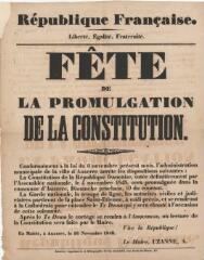 « Fête de la promulgation de la Constitution » : avis du maire d’Auxerre.
