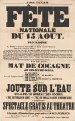 « Fête nationale du 15 août 1852 » : programme.