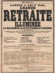 « Samedi 4 août 1855, grande retraite illuminée à l’occasion de la fête patronale d’Auxerre » : programme et mesures d’ordre.