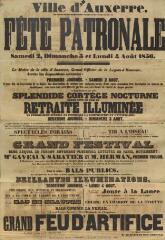 « Fête patronale samedi 2, dimanche 3 et lundi 4 août 1856 » : programme.