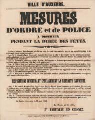 « Mesures d'ordre et de police à observer pendant la durée des fêtes » : avis du maire d’Auxerre.