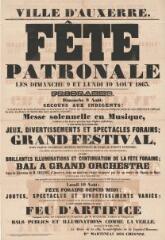 « Fête patronale les dimanche 9 et lundi 10 août 1863 » : programme.