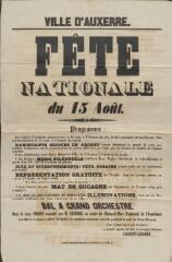 « Fête nationale du 15 août » [1865] : programme.