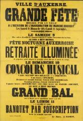 « Grande fête donnée par la ville à l’occasion de l’inauguration du marché couvert les samedi 9, dimanche 10 et lundi 11 septembre » [1876] : programme.