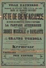 « Samedi 14 février 1891, à 9 h du soir dans le marché-couvert, grande fête de bienfaisance organisée par les employés des administrations municipale et hospitalière » : programme.