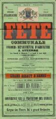 « Fête communale et concours départemental d'agriculture à Auxerre, les samedi 6, dimanche 7 et lundi 8 août 1892 » : programme.