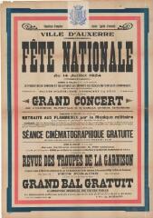 « Fête nationale du 14 juillet 1924 » : programme.