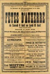 « En souvenir de l’affranchissement de la ville (1er août 1223). Fêtes d’Auxerre du samedi 6 août au lundi 15 août » : programme.