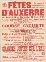 « En souvenir de l'affranchissement de la ville (1er août 1223). Fêtes d’Auxerre, du samedi 3 au dimanche 11 août 1946 » : programme.