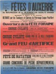 « En souvenir de l'affranchissement de la ville (1er août 1223). Fêtes d’Auxerre, du samedi 5 au mardi 15 août 1950 » : programme.