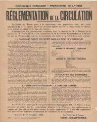« Réglementation de la circulation » : avis de Gabriel Letainturier, préfet de l’Yonne.
