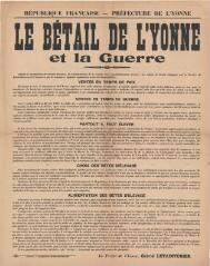 « Le bétail de l’Yonne et la guerre » : avis de Gabriel Letainturier, préfet de l’Yonne.