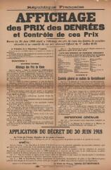 « Affichage des prix des denrées et contrôle de ces prix » : décret, arrêté du préfet de l’Yonne.