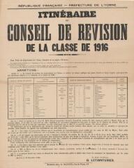 « Itinéraire du conseil de révision de la classe 1916 » : arrêté du préfet de l'Yonne.
