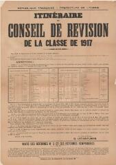« Itinéraire du conseil de révision de la classe 1917 » : arrêté du préfet de l'Yonne.