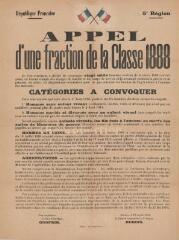 « Appel d’une fraction de la classe 1888 » : avis du chef d’État-Major et du commandant de la 5e région.