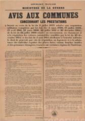« Avis aux communes concernant les prestations à fournir (…) en vertu de la loi du 3 juillet 1877 relative aux réquisitions militaires (…) » : arrêté du ministre de la Guerre.
