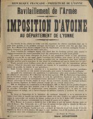 « Ravitaillement de l’armée. Imposition d’avoine au département de l’Yonne » : avis de Gabriel Letainturier, préfet de l’Yonne.