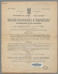 Grand concours d'orphéons, harmonies et fanfares donné le dimanche 2 août 1885.