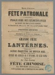 Fête patronale – Programme des réjouissances. Samedi 25, dimanche 26 et lundi 27 juillet 1857.