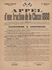 1 vue  - « Appel d’une fraction de la classe 1888 » : avis du chef d’État-Major et du commandant de la 5e région. (ouvre la visionneuse)