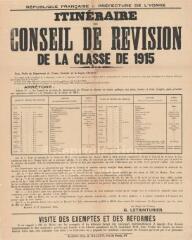 1 vue  - « Itinéraire du conseil de révision de la classe 1915 » : arrêté du préfet de l\'Yonne. (ouvre la visionneuse)