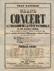 1 vue  - « Grand concours à l\'occasion de la fête patronale le 31 juillet 1864 dans la halle aux blés » : programme du concert. (ouvre la visionneuse)