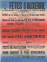 1 vue  - « En souvenir de l\'affranchissement de la ville (1er août 1223). Fêtes d’Auxerre, du samedi 5 au mardi 15 août 1950 » : programme. (ouvre la visionneuse)