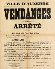 1 vue  - « Vendanges » : arrêté du maire d’Auxerre. (ouvre la visionneuse)