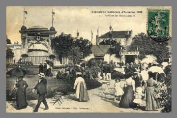 1 vue  - 3. Exposition Nationale d\'Auxerre 1908. Pavillon d\'horticulture (ouvre la visionneuse)