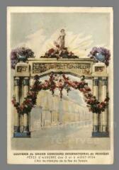1 vue  - Souvenir du Grand Concours de Musique, Fêtes d\'Auxerre des 5 et 6 août 1934. L\'Arc de Triomphe de la rue du Temple (ouvre la visionneuse)
