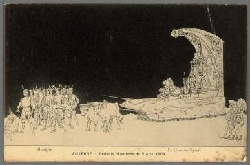 1 vue  - Auxerre. Retraite Illuminée du 2 août 1908. Musique. Le char des Sports. (ouvre la visionneuse)