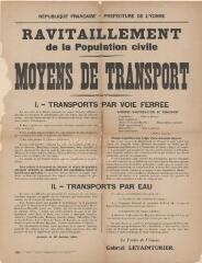 1 vue  - « Ravitaillement de la population civile. Moyens de transports » : avis de Gabriel Letainturier, préfet de l’Yonne. (ouvre la visionneuse)