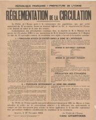 1 vue  - « Réglementation de la circulation » : avis de Gabriel Letainturier, préfet de l’Yonne. (ouvre la visionneuse)