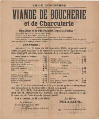 1 vue  - « Viande de boucherie et de charcuterie » [fixation des prix de la viande] : arrêté du maire d’Auxerre. (ouvre la visionneuse)