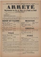 1 vue  - « Arrêté réglementant les prix de vente de la viande au détail » : arrêté du préfet de l’Yonne. (ouvre la visionneuse)