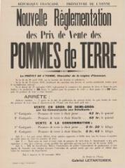 1 vue  - « Nouvelle réglementation des prix de vente des pommes de terre » : arrêté du préfet de l’Yonne ». (ouvre la visionneuse)