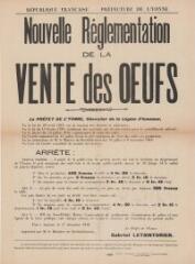 1 vue  - « Nouvelle réglementation de la vente des œufs » : arrêté du préfet de l’Yonne. (ouvre la visionneuse)