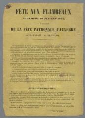 1 vue  - Fête aux flambeaux – Le samedi 30 juillet 1853, à l\'occasion de la fête patronale d\'Auxerre. (ouvre la visionneuse)