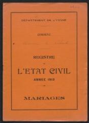 4 vues  - Registres du hameau de Laborde pour 1913 : registre des mariages. (ouvre la visionneuse)