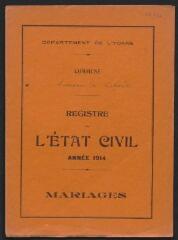 3 vues  - Registres du hameau de Laborde pour 1914 : registre des mariages. (ouvre la visionneuse)