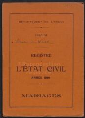 3 vues  - Registres du hameau de Laborde pour 1916 : registre des mariages. (ouvre la visionneuse)