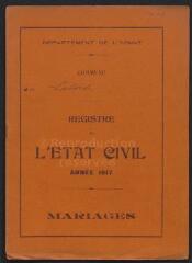 2 vues  - Registres du hameau de Laborde pour 1917 : registre des mariages. (ouvre la visionneuse)