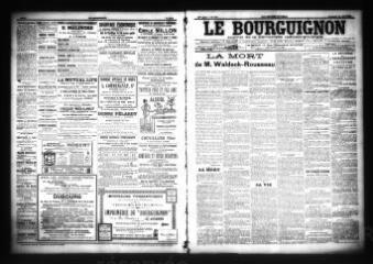 3 vues  - Le Bourguignon : journal de la démocratie radicale-socialiste, n° 188, vendredi 12 août 1904 (ouvre la visionneuse)
