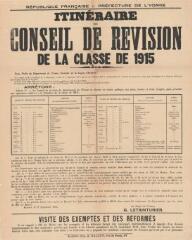 1 vue « Itinéraire du conseil de révision de la classe 1915 » : arrêté du préfet de l'Yonne.