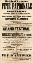 1 vue « Fête patronale. Programme des réjouissances qui auront lieu dans la ville d’Auxerre les samedi 25, dimanche 26 et lundi 27 juillet 1857 » : programme.