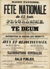 1 vue  - « Fête nationale du 15 août » [1858] : programme. (ouvre la visionneuse)