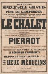 1 vue  - « Spectacle gratis le mercredi 15 août 1860, à l’occasion de la fête de l\'Empereur » : programme. (ouvre la visionneuse)