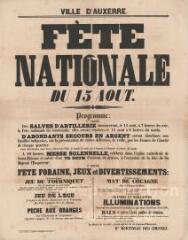 1 vue  - « Fête nationale du 15 août » [1861] : programme. (ouvre la visionneuse)